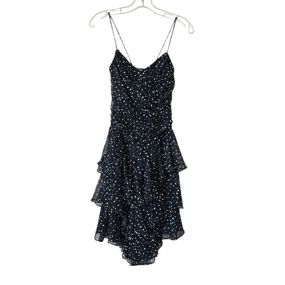 I. MAGNIN Womens Black Polka Dot Mini Dress Size 6 Assymetrical Y2k Vtg Y2k